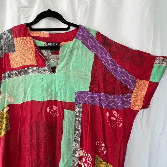 Citron Red Multicolor Patchwork Pattern Short Sleeve Tunic Sz L - Picture 3 of 11